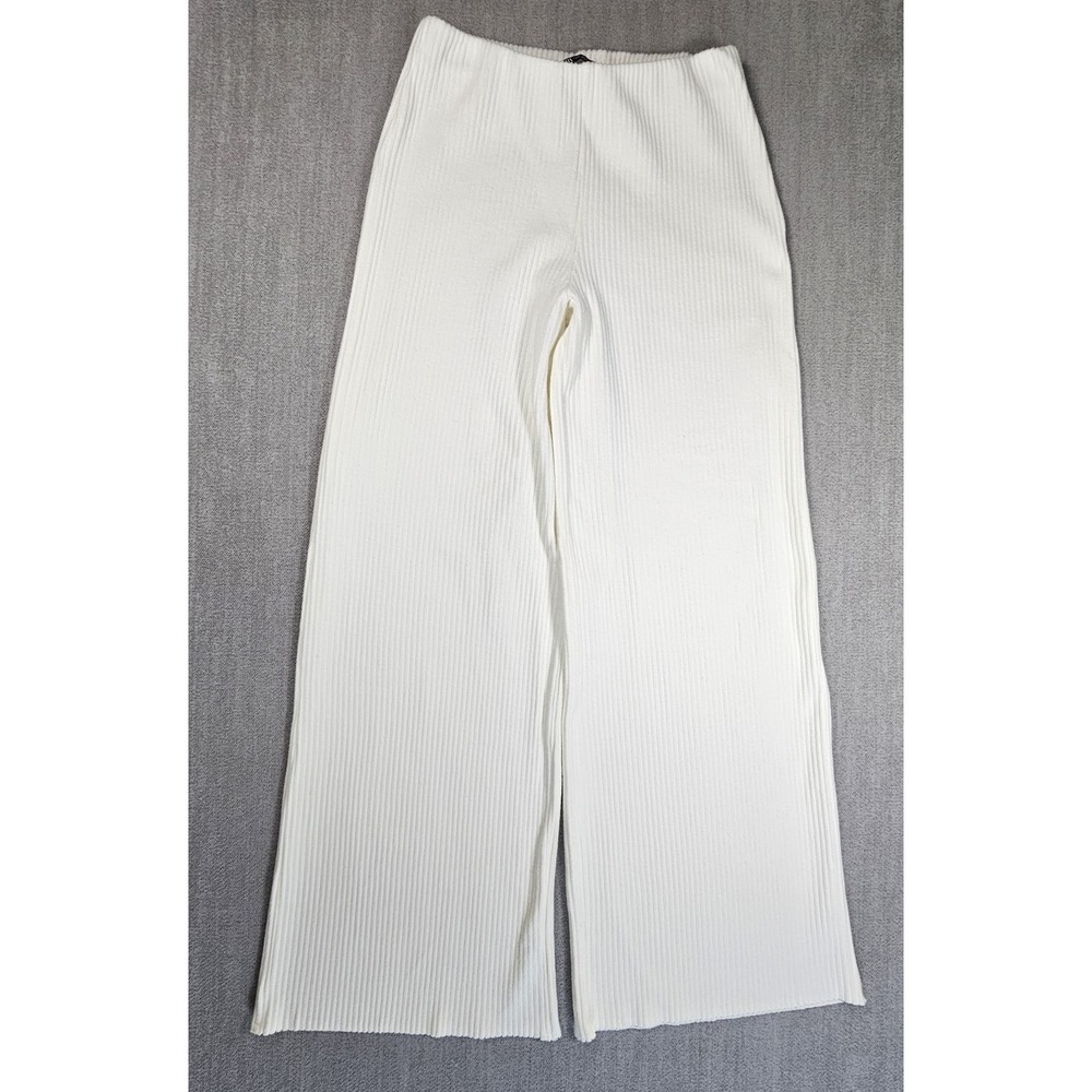 Zara Women's Off-White Knit Wide-Leg Pants High-Rise Elastic Waist Lounge - Picture 2 of 15
